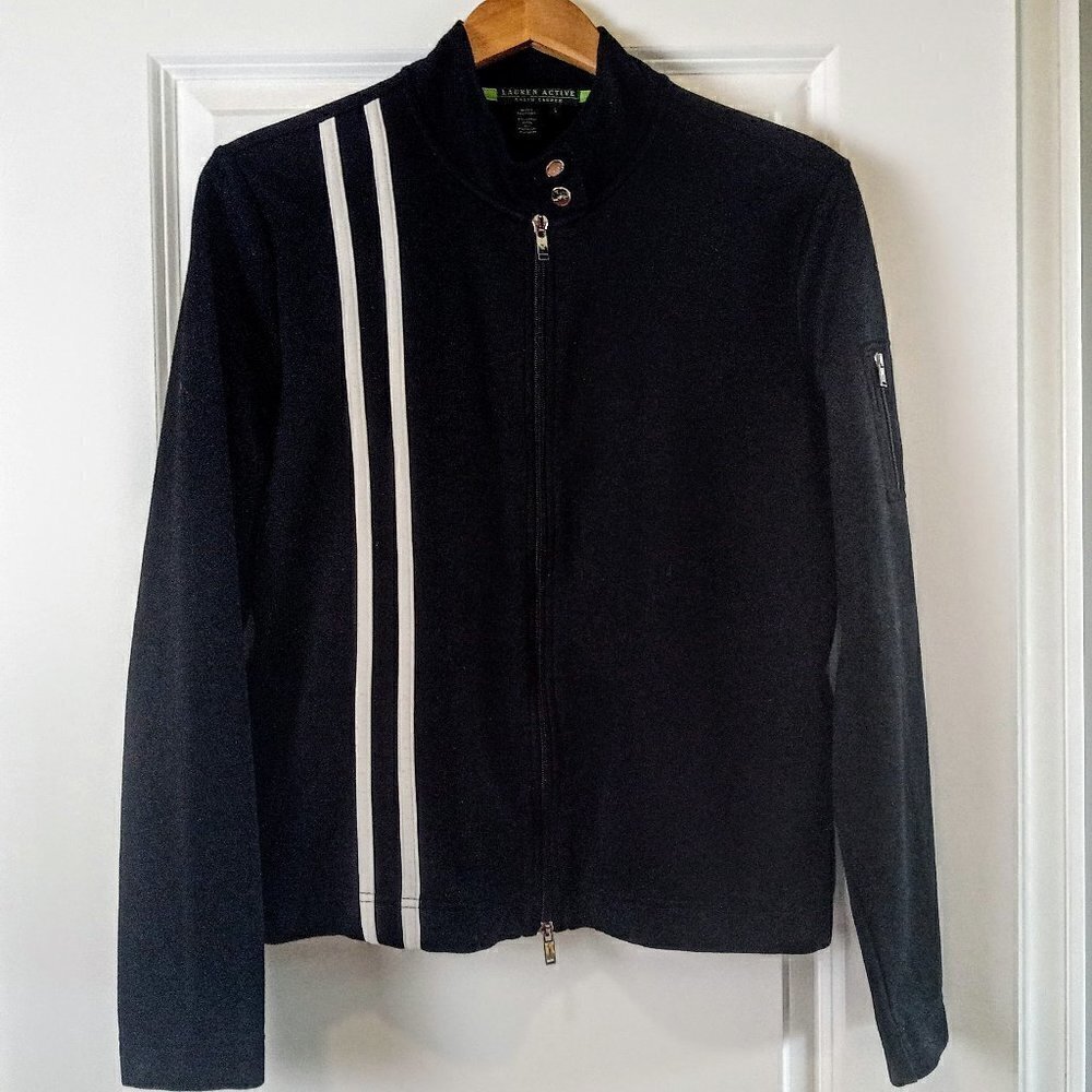 Lauren Active RL B&W Stripe Zipper Workout Jacket